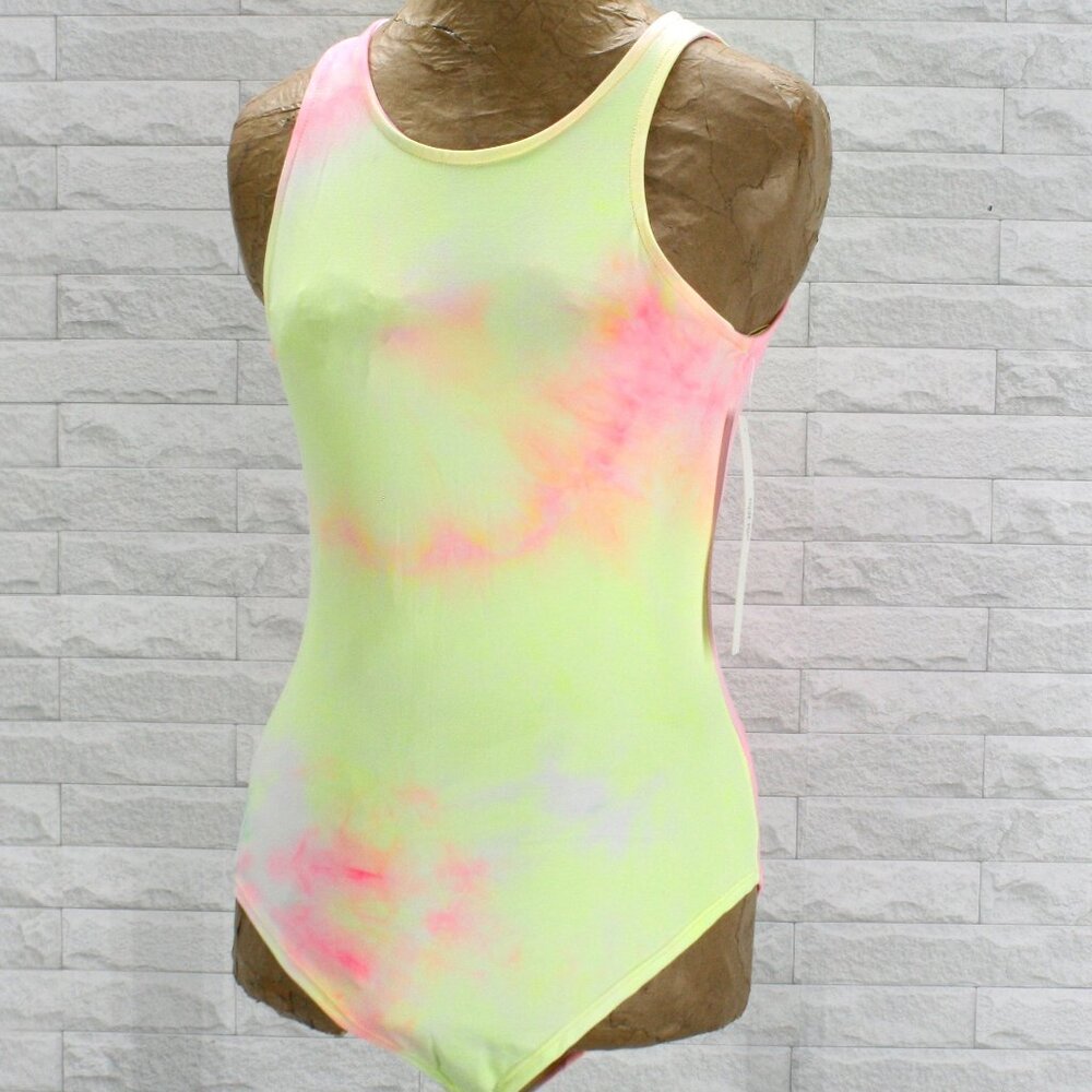 NEW FASHION Bodysuit Tie Dye One Piece Pink Yellow Athleisure Yoga Workout L XL